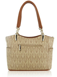 Elegant Signature Designer Look Tote Purse Tan and Beige