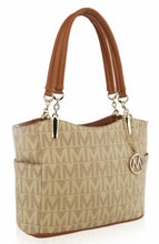 Elegant Signature Designer Look Tote Purse Tan and Beige