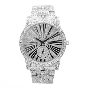 Silver Oversized Bling Watch w/Cuban Iced Out Bracelet