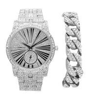 Silver Oversized Bling Watch w/Cuban Iced Out Bracelet